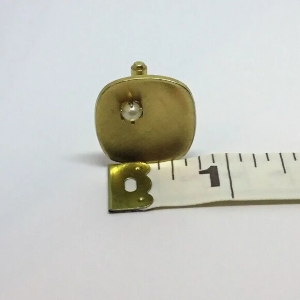 Vtg Cufflinks Concave Geometric Mid Century Gold Tone W/‎ Pearls MCM Luxury